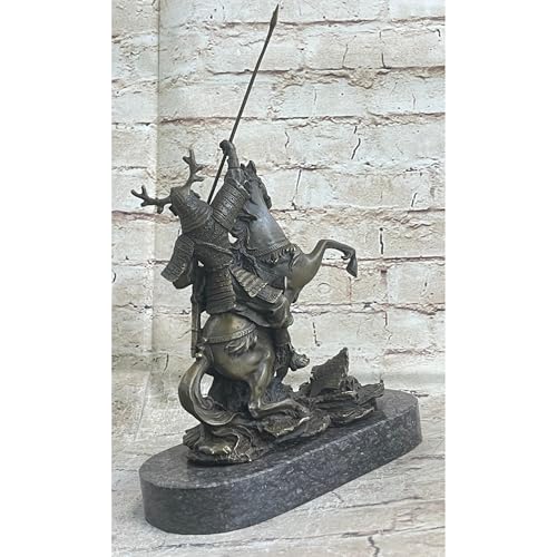 Estatua de guerrero samurái japonés en bronce con base de mármol miniatura 4