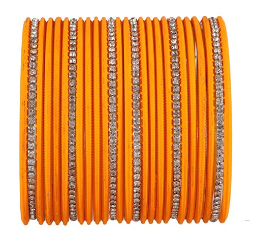ZULKA Non-Precious Metal Base Metal with Zircon Gemstone Studded worked and Cutting Shaped Glossy Finished Bangle Set For Women and Girls, (Haldi1_2.6 Inches), Pack Of 26 Bangle Set