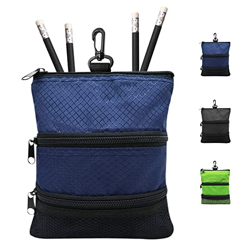 FINGER TEN Golf Pouch Bag for Valuables Tee Color with 4 Golf Pencil Pack, Zippered Pocket Gear Clip Hook to Bag (Blue Pouch Bag)