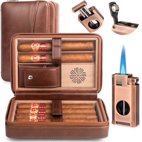 Marvero Leder Zigarrenhumidor Reise Set mit Befeuchter - Tragbarer Reise Humidor für 6 Zigarren,3-in-1 Zigarrenanzünder, V-Cutter & Punzierer (Dunkelbraun) Marvero Leder Zigarrenhumidor Reise Set mit Befeuchter - Tragbarer Reise Humidor für 6 Zigarren,3-in-1 Zigarrenanzünder, V-Cutter & Punzierer (Dunkelbraun)