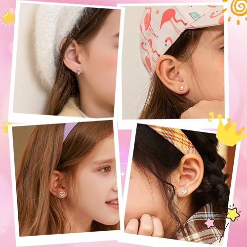 THUNARAZ Hypoallergenic Earrings for Girls Women Surgical Stainless Steel Earrings Set for Sensitive Ears Screw Back Stud Earrings Kids Toddler Cute Heart Hoop Earrings Jewelry Gift for Teen Girls4