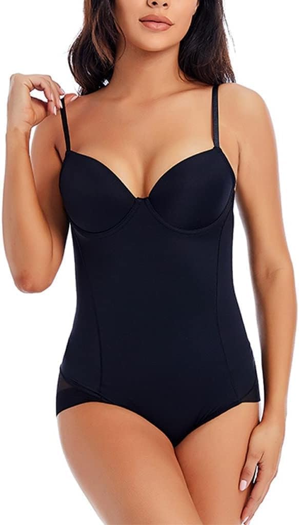 Bodysuit für Damen, Shapewear für den Bauch, Bodysuit, Damen-Shapewear, Body Shaper mit Cup-Kompressionskörpern, Bauchscheide, Taillentrainer, schlankmachende Unterwäsche, Schwarz, M