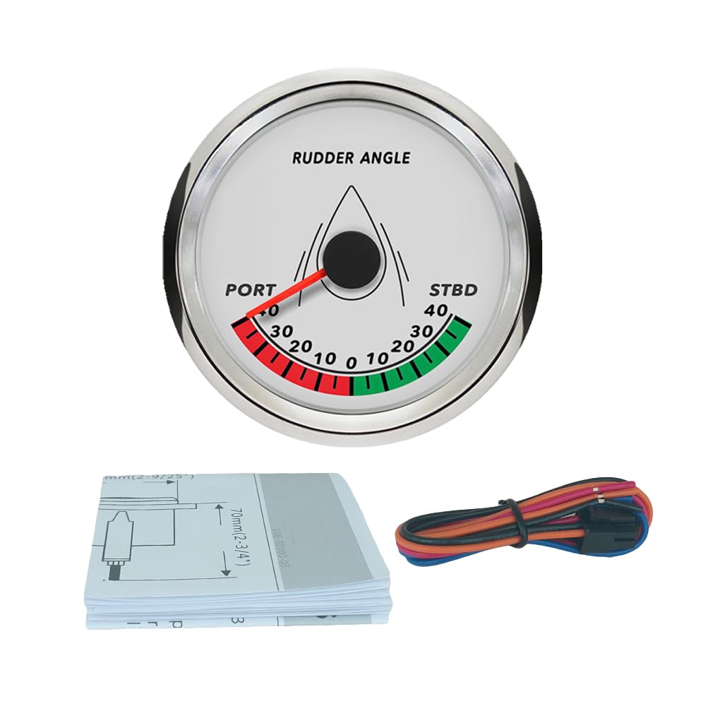 ELING 85 mm Ruderwinkel-Anzeige-Messgerät, 0–190 Ohm, mit Gegensensor, 9–32 V mit Hintergrundbeleuchtung (UP-Weiß und Edelstahl)