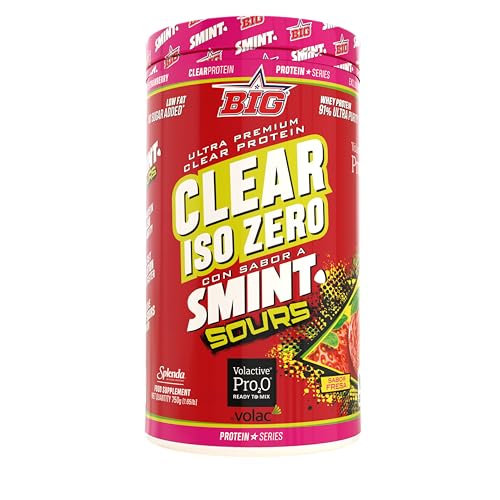 BIG - Proteina Clear Isolada - Clear Whey Protein - Smint Sours - Proteina Suero de Leche - Materia Prima Premium - Masa Muscular, Recuperación - Textura Tipo Isotónica (750g, Fresa)
