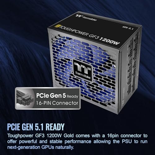 Image of Thermaltake Toughpower GF3 1200W; ATX 3.1; x2 Native PCIe 5.1 12V-2x6; Flat Cables; Color Matched Connectors; Japanese Main Capacitors; 135mm Fan; 80 Plus Gold Certified; Black; PS-TPD-1200FNFAGU-4