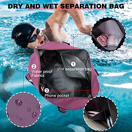 Mocare Travel Duffel Bag, Sports Gym Tote Carry On Bags For Women, Foldable Lightweight Overnight Shoulder Weekender Shopping Hospital Handbag With Shoes Compartment (Purplish Red) #TOP2