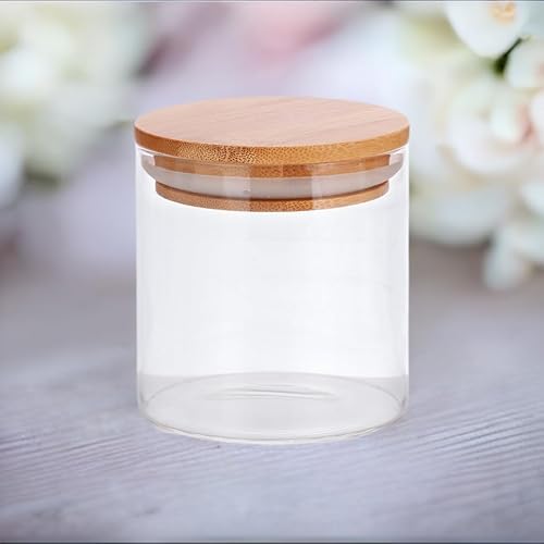 Miniatura 5 de JUVITUS Tarro de borosilicato de vidrio transparente de 10 onzas con tapa sellada de silicona de bambú (paquete de 6) para almacenamiento de