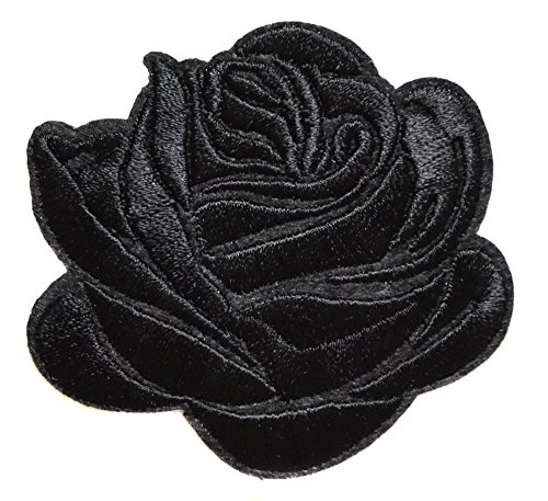 rose noir ecusson fleur lot de 2 porte bonheur patche 7,5x6,5cm thermocollant brodé