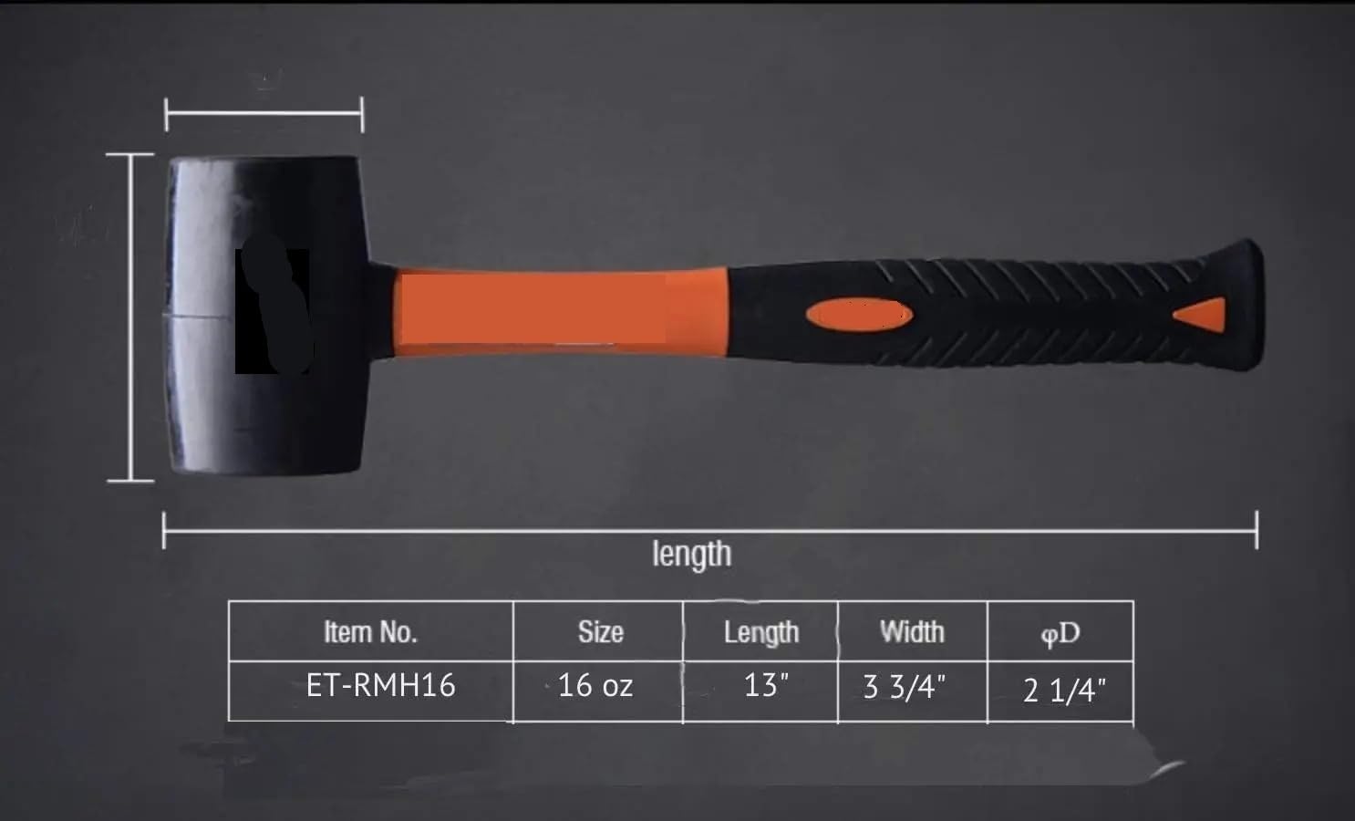 Martillo Goma Martillo de mazo goma 16 onzas | Tareas de pisos, carpintería y golpes suaves con agarre ergonómico