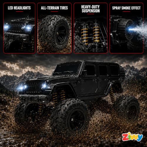 Image of Big Black Remote Control Car Toy | Thar Roxx | Smoke and LED Light | Monster Truck Remote Control 4x4 | Rechargeable Car | 2.4G Remote Control | High Speed | 100m Range | Birthday Gift for Kids