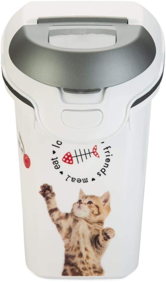 Curver Dog Food Container – 6 kg/15 L – Airtight Odour-Proof Storage for Cats – Container with Carry Handle – 23 x 50 x 35 cm – White