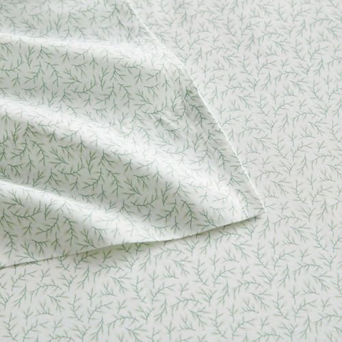 Image of Martha Stewart - Queen Size Sheets Set, Crisp & Tailored Cooling Sheets w /a Naturally Smooth Cotton Percale Lightweight Feel - Bed Sheets with Matching Pillowcases & Fitted Sheet (Leaves Green)
