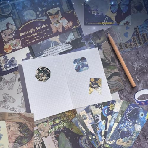 Image of GDNK Scrape Book Kit Scrapbooking Kit Vintage Journal Scrapbook Pack DIY Paper Stickers, Craft Kits Notebook, Collage Album Aesthetic Sticker Journaling Scrapbook Photo Album (Intercropping Butterfly)