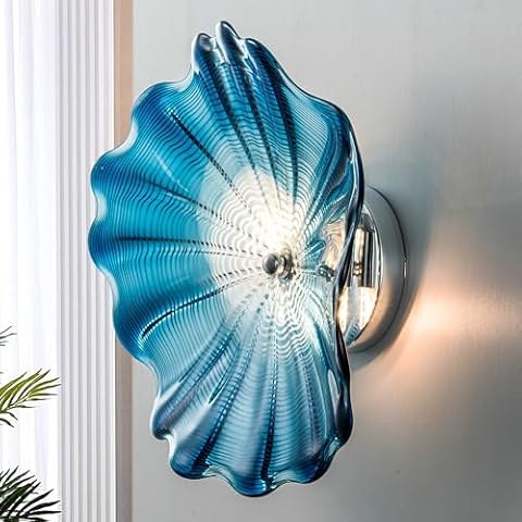 Zonstore Blue Wall Sconce 2-Light with Clear Blown Glass Plate Shade Indoor Wall Mounted Lamp Fixture 12" Cover