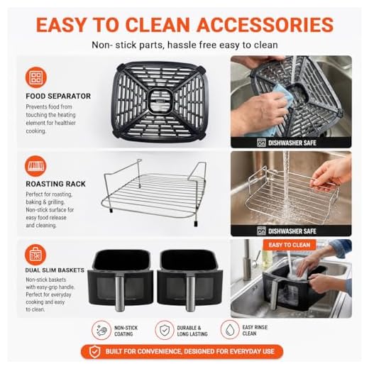 INALSA Double Basket Air Fryer 2800W & 14 L (7L+7L) Large Capacity |Non Toxic,BPA Free|PFOA Food Safety Certified|Cook 2 Full Meals Together|Flip Digital Screen|NutriFry DuoSlim