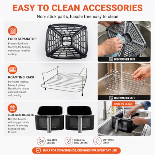 Image of INALSA Double Basket Air Fryer 2800W & 14 L (7L+7L) Large Capacity |Non Toxic,BPA Free|PFOA Food Safety Certified|Cook 2 Full Meals Together|Flip Digital Screen|NutriFry DuoSlim