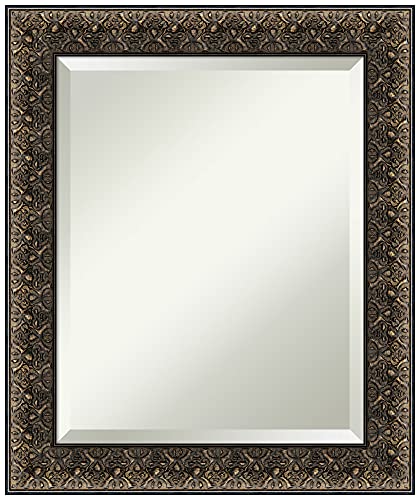 Amanti Art Wood Bathroom Mirror Intaglio Embossed Black Wall Mirror for use as Bathroom Vanity Mirror Over Sink 245 x 205 in Beveled Mirror Black Mirror Traditional Mirror from WI USA