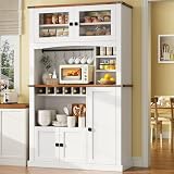 Einhomn 71' Tall Kitchen Pantry Cabinet with Charge Station, 3 Adjustable Shelves, Wine Rack and Glass Door...