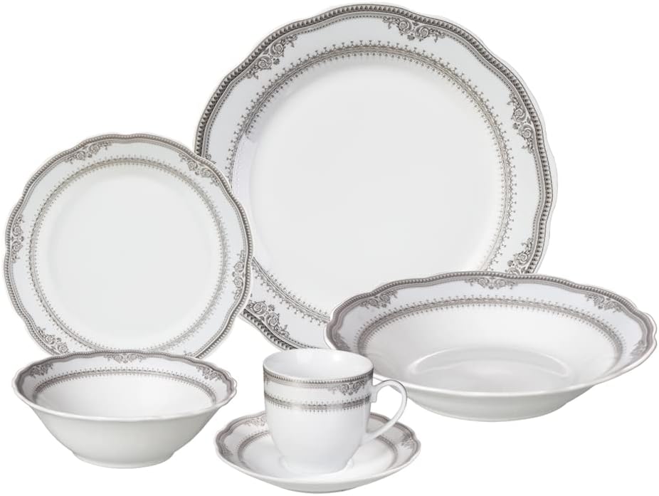 Stylish and Elegant 24 Pieces Porcelain Dinnerware Set Service for 4 People for Hosting Parties and Events - Isabella Design