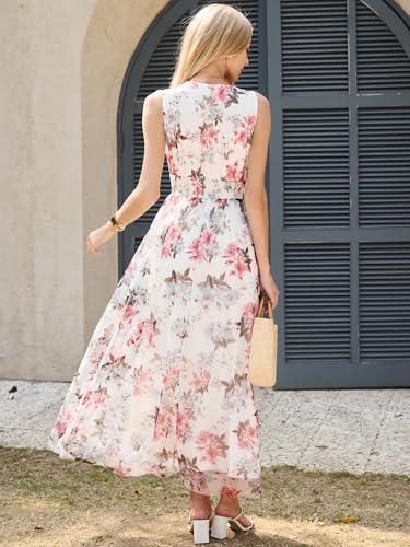 Image of ANRABESS Women's Floral Tulle Wedding Guest Maxi Dress | V Neck Sleeveless,A-Line Elastic Waist,Casual Flowy Formal Boho,Bridal Shower Garden Party Beach Vacation,Summer Fall