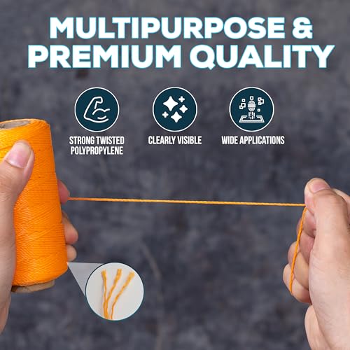 Image of Mason Line String 260FT, 780FT, 390FT, 1500FT, 2300FT, Durable Construction Twine for Laying Bricks, Blocks, Fences in Gardening, DIY & Landscaping Projects (Orange, 393 Ft x 6 Pcs)