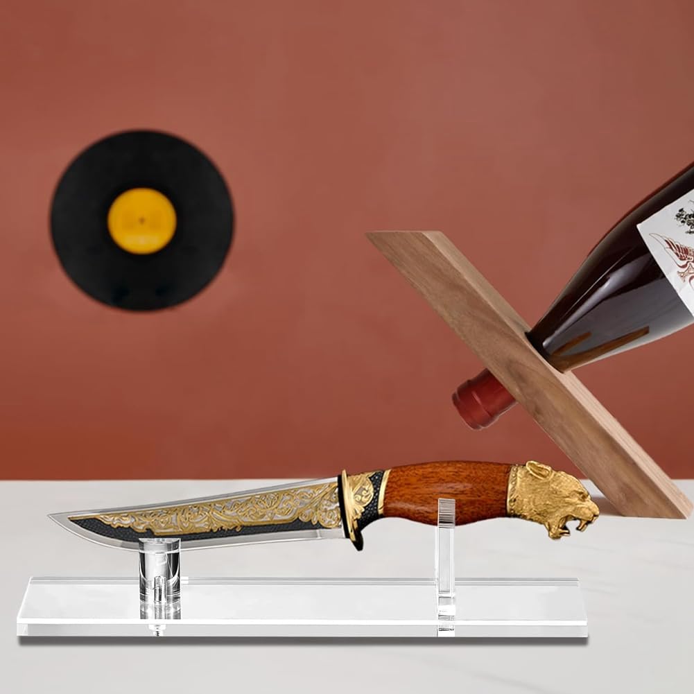 Bloepum 1Pcs Desktop Knife Display Stand Acrylic Knife Case Single Knife Holder for Home Decor (Black Base)