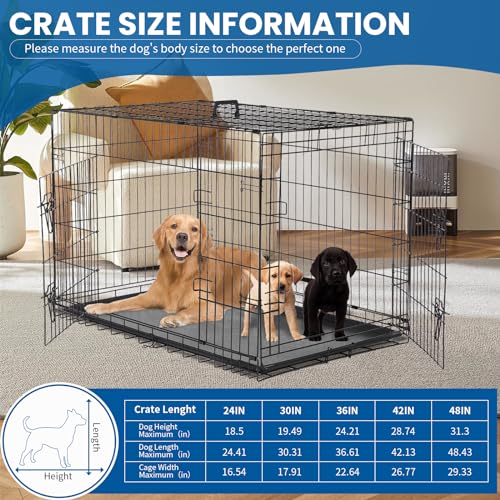 Crates-for-Dogs-Double-DoorEnhanced-Metal-Structure-with-Divider-Panel-Removable-TrayMedium-Homes-Foldable-Cage-for-Pets-Portable-Handle-Move-to-IndoorOutdoor