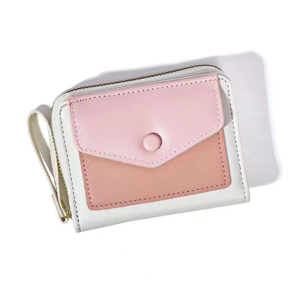 Small Wallet for Women Compact Size Wallet Vegan PU Leather Bifold Ladies Wallet with Card Holder and Coin Purse (Pink)