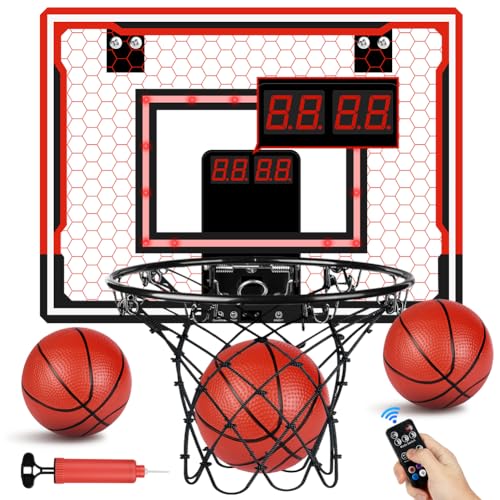 OSDUE Juego de aro de Baloncesto, Mini aro de Baloncesto, Incluye 3 balones y Marcador electrónico (Pilas no Incluidas), Apto para Adolescentes, Hombres y Mujeres, para Uso en Exteriores A