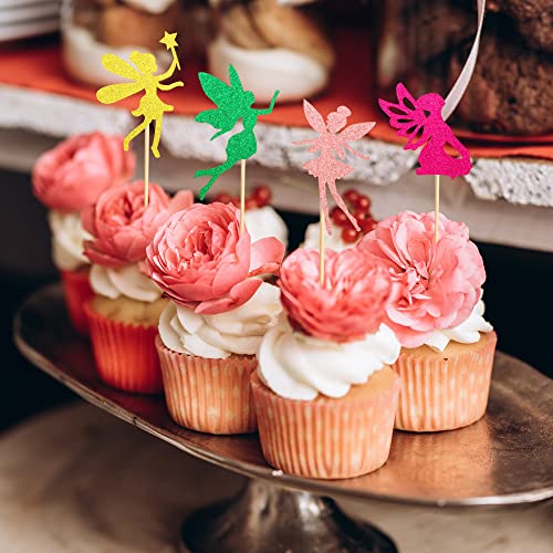 Arthsdite Pack Of 48 Flower Fairy Cupcake Toppers Angel Fairy Pixie Cupcake Picks Glitter Ballet Dancer Toppers For Birthday Bridal Shower Baby Shower Wedding Decoration - Multicolor Glitter #TOP4