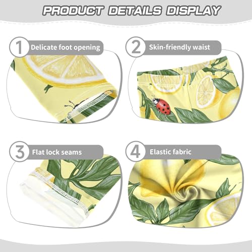 Wusikd Lemon Ladybug Girls' Leggings Toddler Doodles Yellow Kids Yoga Pants Dance Active Tights 4T3