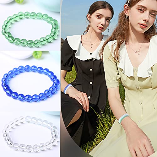 CASDAN 21Pcs 8mm Beaded Stretch Bracelet Handmade Glass Bracelet for Women Men Colorful Crystal Beads Bracelet Elastic Round Bead Bracelets Jewelry2