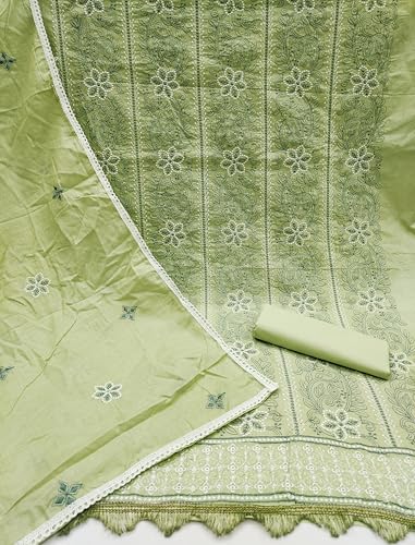 Image of Sidhidata Women's Poly Cotton Embroidery Work Unstitched Salwar Suit Dress Material With Embroidered Dupatta (DM Devika Free Size)