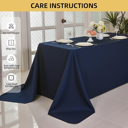 Image of 2-Pack 90x156 inch Navy Blue Table Cloths, Solid Stain and Wrinkle Resistant Oblong Tablecloth, Premium Plain Weave Polyester Fabric Rectangle Table Linen Covers for Hotel, Banquet