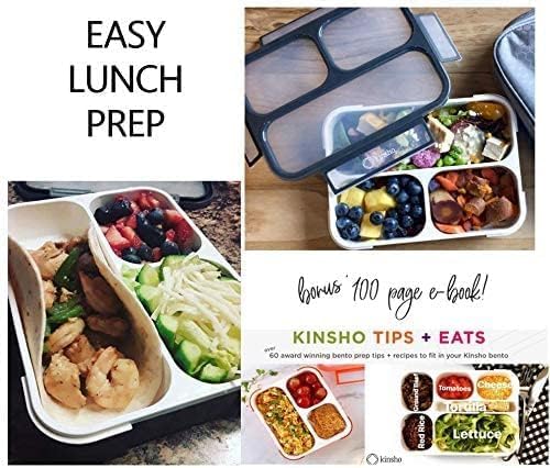 Miniatura 7 de kinsho Caja Bento con Bolsa de Almuerzo Aislada y Paquete de Hielo. Contenedor de Almuerzo con 3 Compartimentos Divididos Resistentes a Fugas
