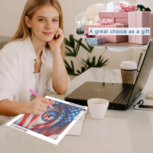 Image of 4th of July Diamond Painting Kits for Adults, American Flag Eye 5D DIY Diamond Art Kits for Adults Beginner, Full Drill Round Diamond Painting Patriotic Abstract for Home Wall Decor 13.8x13.8 Inch