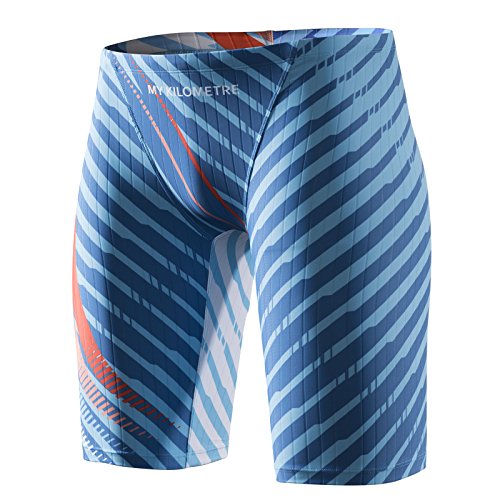 MY KILOMETRE Men's Swimsuit Jammer Solid Swim Jammers Endurance Long Racing Training Swimsuit Blue