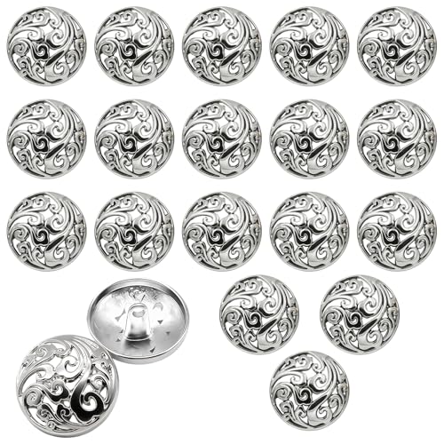 20 Piezas Botones Plateados para Blazers, 20mm Botón de Metal en Forma de Mango Redondo, Botones de Metal Surtidos Antiguos de Color Plateado, para Hombre Mujer Chaqueta, Abrigo, Uniforme, Camisa