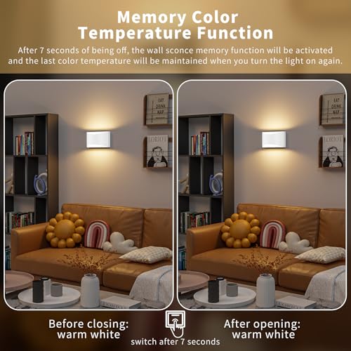 Image of White Modern LED Wall Sconce, 3 Colors Hardwired Indoor Wall Lights | 3000K /4000K /6000K, 10W Up and Down Wall Mount Light with Memory Function, Wall Lamp for Bedroom Living Room Hallway Corridor