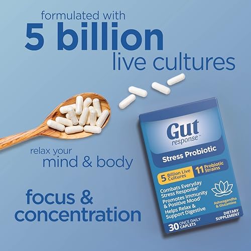 Stress Probiotic for Men & Women, Slows Down Digestive Aging, Boosts Immune System, Promotes Calmness, Ashwagandha, L-Glutamine, Non-GMO, Gluten Free & Vegan, 5 Billion CFU, 30 Caplets — 사진 6