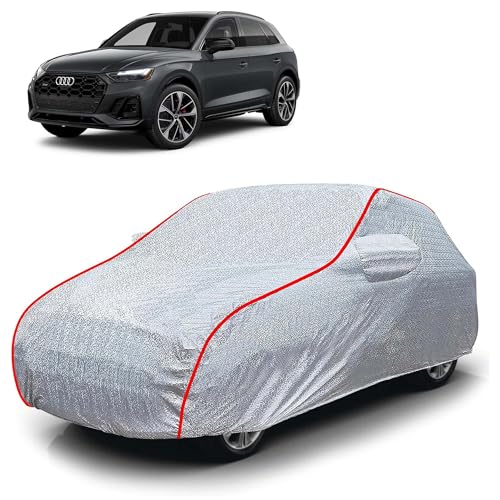Image of Sulfar 100% Waterproof Car Body Cover Compatible with Mirror for Audi SQ5 (Triple Stitched, Full Bottom Elastic, Magic Silver with Red Piping)