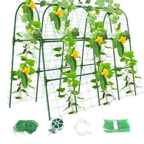 MQHUAYU Cucumber Trellis for Raised Bed,U-Shape Garden Trellis for Climbing Plants Outdoor, Metal Arch Vegetables Trellis, Plant Support for Vine (Green, 63' Lx21.6 Wx47.2 H-Large)