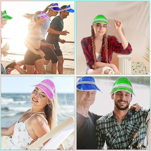 Image of 12 Pack Unisex Sun Visors Plastic Transparent Candy Color Poker Hat for Sports Outdoor Summer Beach Activities