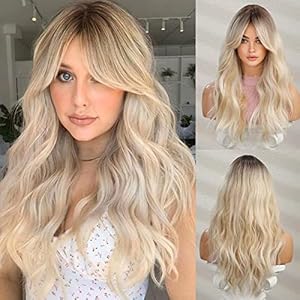HAIRCUBE Long Mixed Blonde Wavy Wigs for Women,Synthetic Hair Wig for Daily Use.