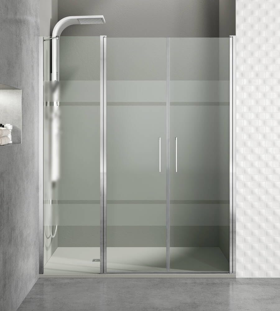 GME - Mampara Ducha 2 Puertas + 1 Fija Cromo 135cm | Mampara de Cristal con Perfilería de Aluminio y 195cm de Altura | Cristal Templado 6mm Antical Y Cierre Magnético