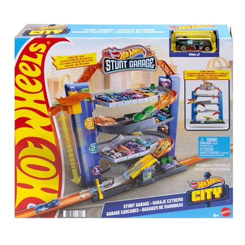 Hot Wheels GNL70 - Hot Wheels City Stunt Garage-Spielset, Geschenk für Kinder von 3 bis 8 Jahren, mit Aufzug zu den oberen Ebenen, lässt Sich mit Anderen Sets verbinden