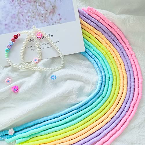 HERZWILD 4300pcs Heishi Flache clay Perlen Gemischte Farbe rund clay Perlen 12 Stränge Heishi Handgemachte Polymer Ton Perlen für Schmuck Herstellung Halskette Armband Ohrringe Finden (candy)