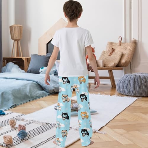 Boy's Pj Pants Cats Drinks Coconut Summer Lounge Bottoms Elastic Waist Kids Joggers with Pockets Size 6-143