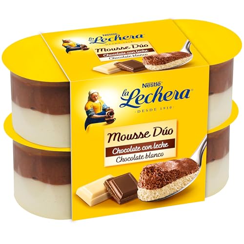La Lechera Duo de Mousse Chocolate con Leche y Chocolate Blanco, 4 x 59g
