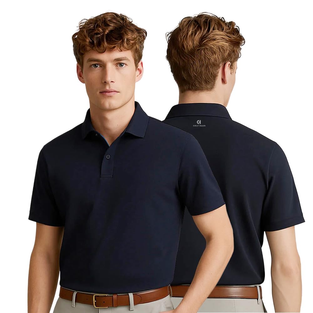 Cole Haan Ashland Golf Polo Shirts for Men - Sophisticated Premium Jersey Knit with Stretch and Cooling Moisture
